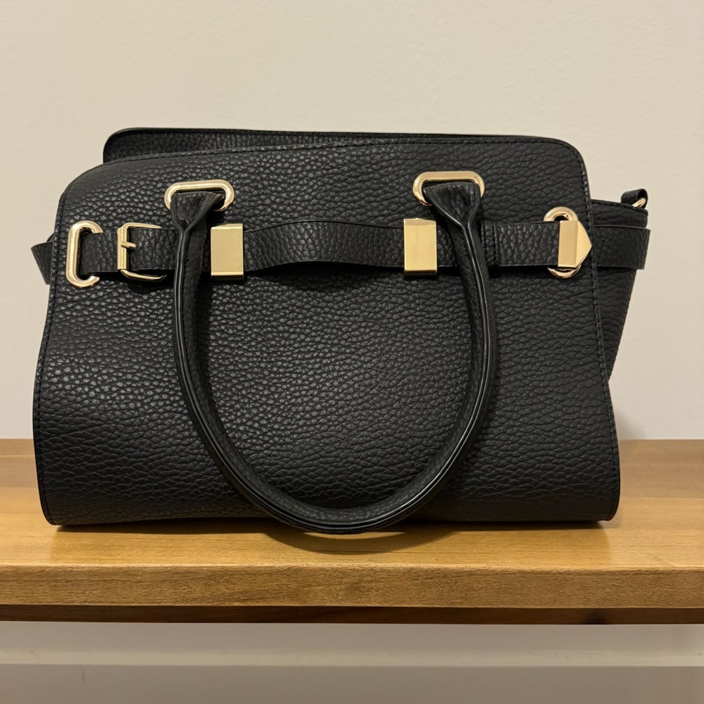 JustFab Alucard Satchel - Black purse - faux-leather with gold details